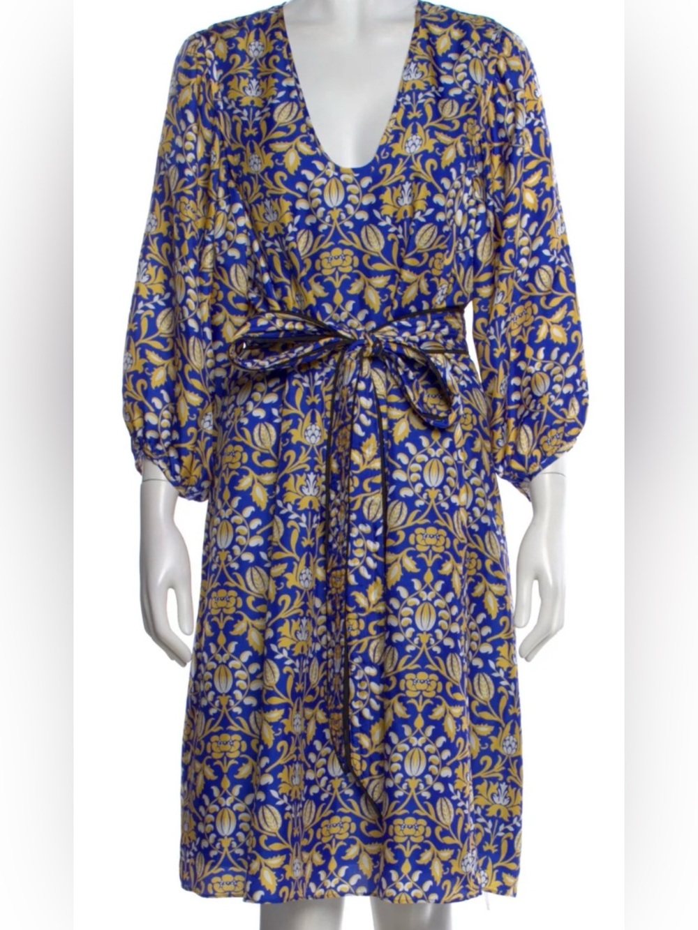 Cynthia Rowley Blue and Yellow Floral Belted Dress